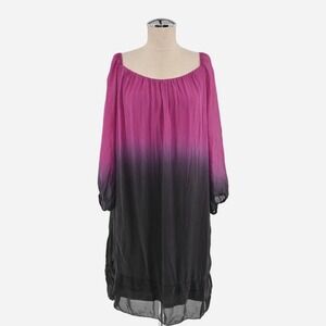 PRONTOMODA GIUSY Womens Silk Ombre Dress‎ Size M Pleated Shift Pink Dip Tie Dye